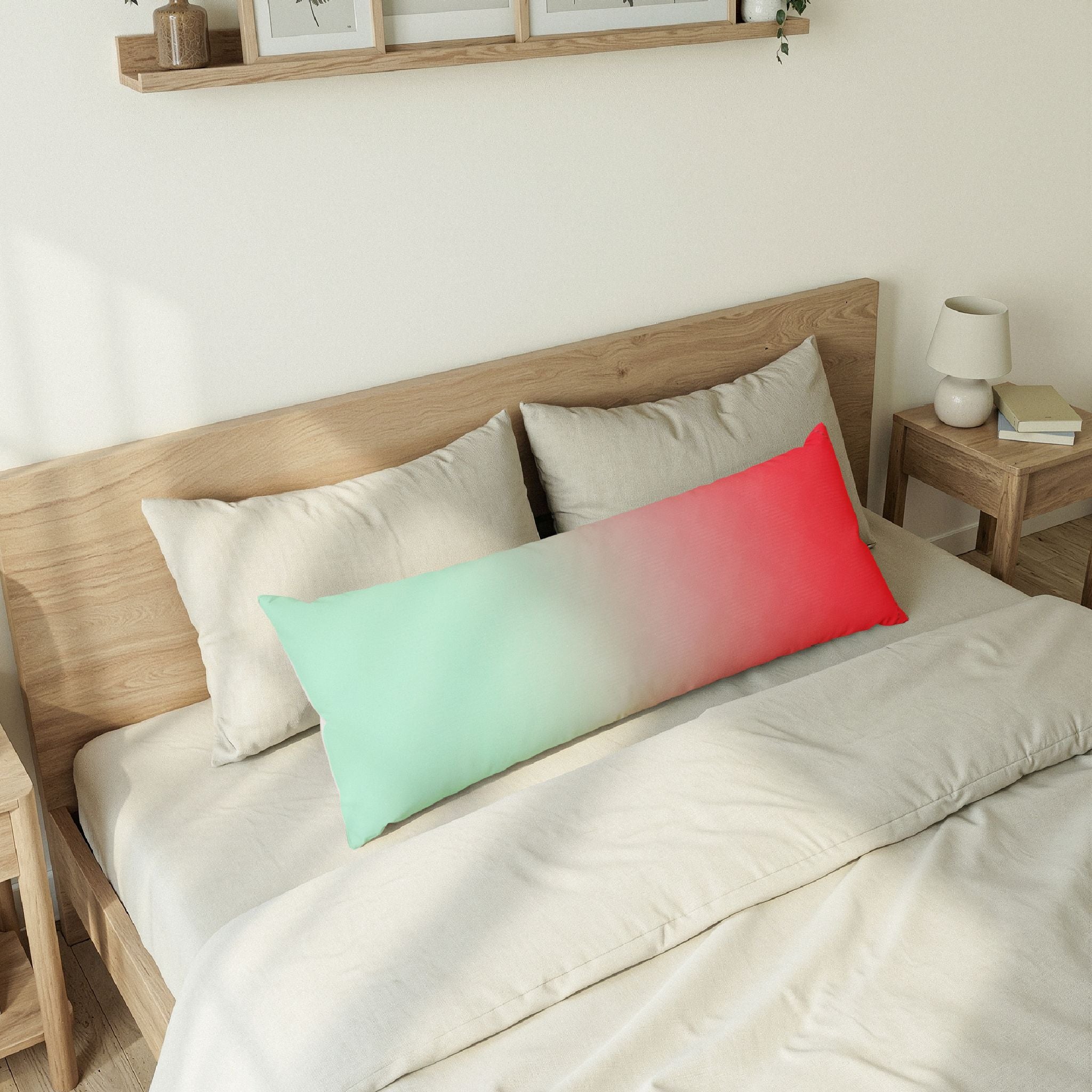 Ombre Mint-to-Coral Body Pillow — Soft Gradient Lumbar Support