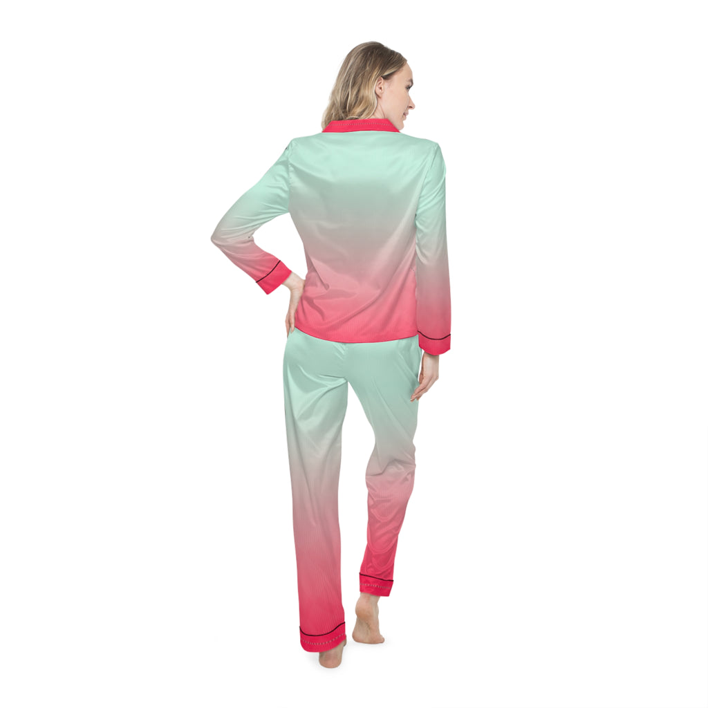 Women's Ombre Satin Pajama Set — Mint to Pink Sleepwear