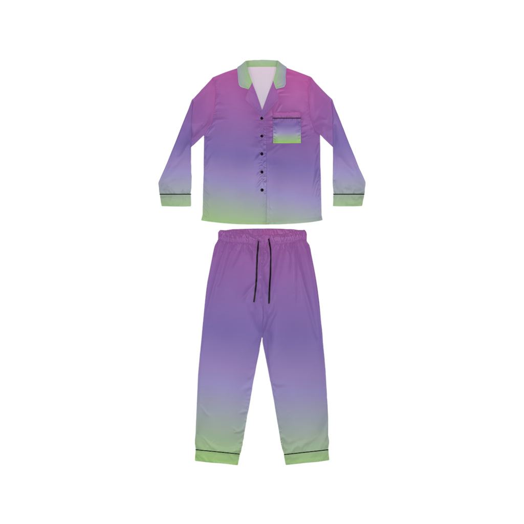 Women's Gradient Satin Pajama Set — Purple to Lime Sleepwear