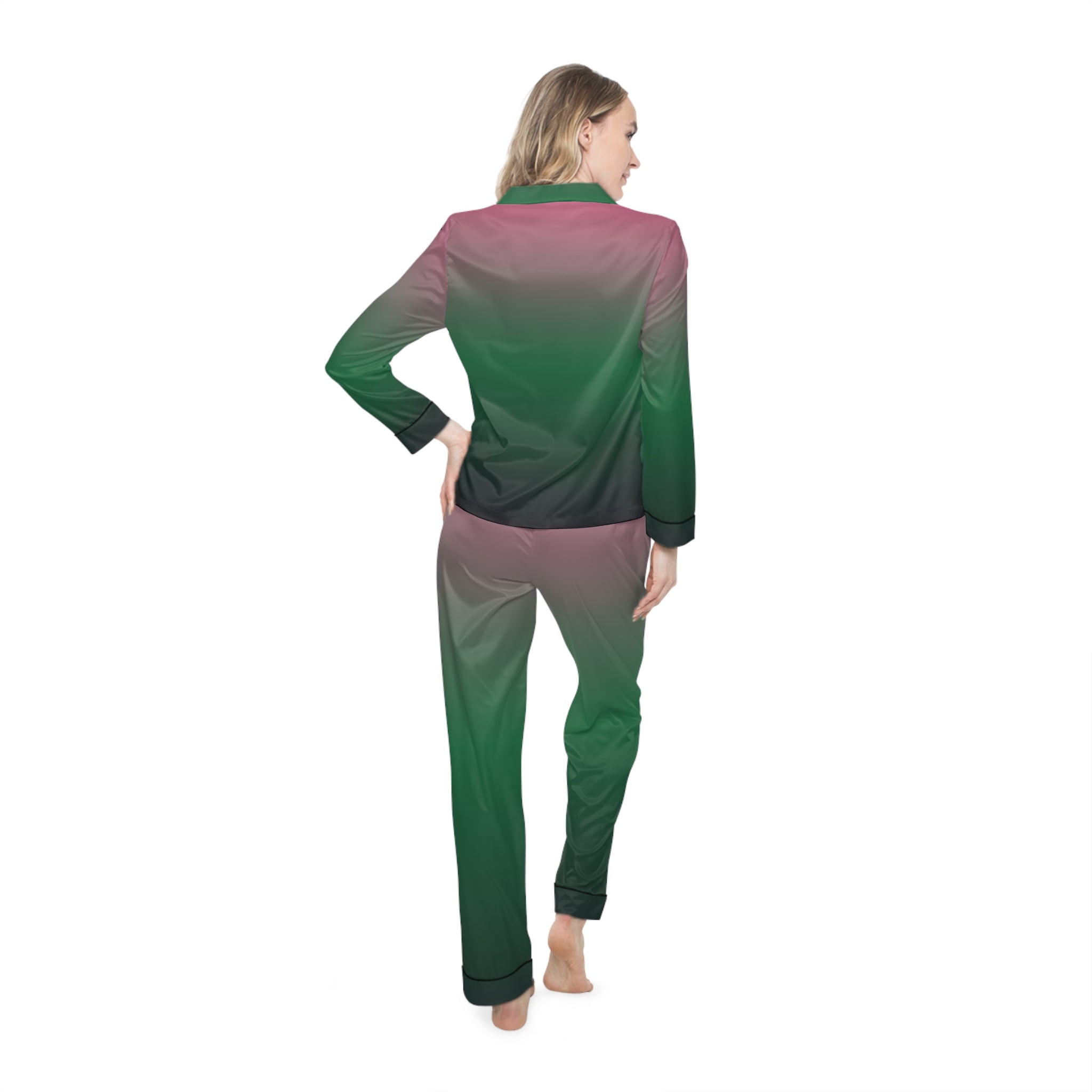 Women's Satin Pajama Set – Pink to Green Ombre Sleepwear