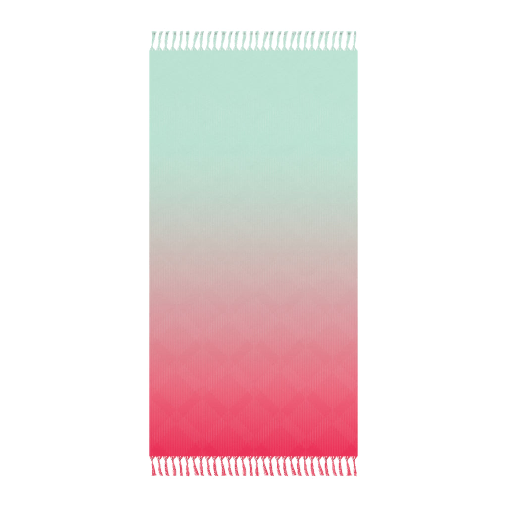Boho Ombre Beach Towel – Tropical Mint to Coral Fringe Throw