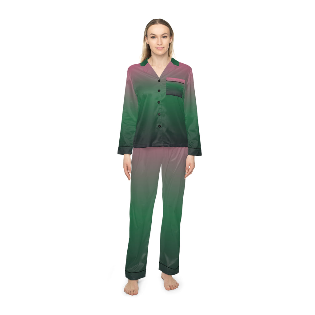 Women's Satin Pajama Set – Pink to Green Ombre Sleepwear