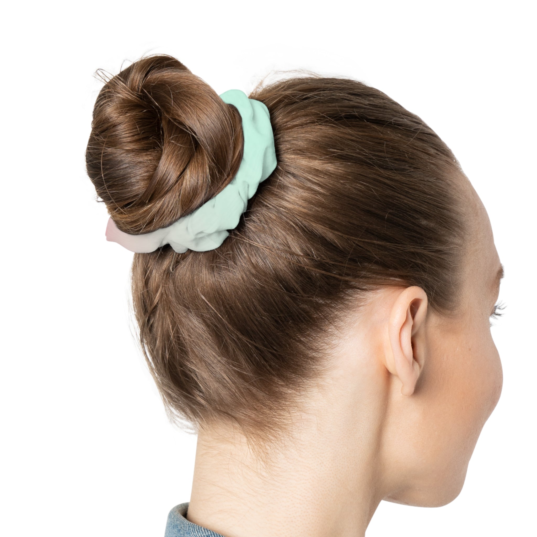 Pastel Ombre Scrunchie — Mint to Coral Colorblock Hair Tie