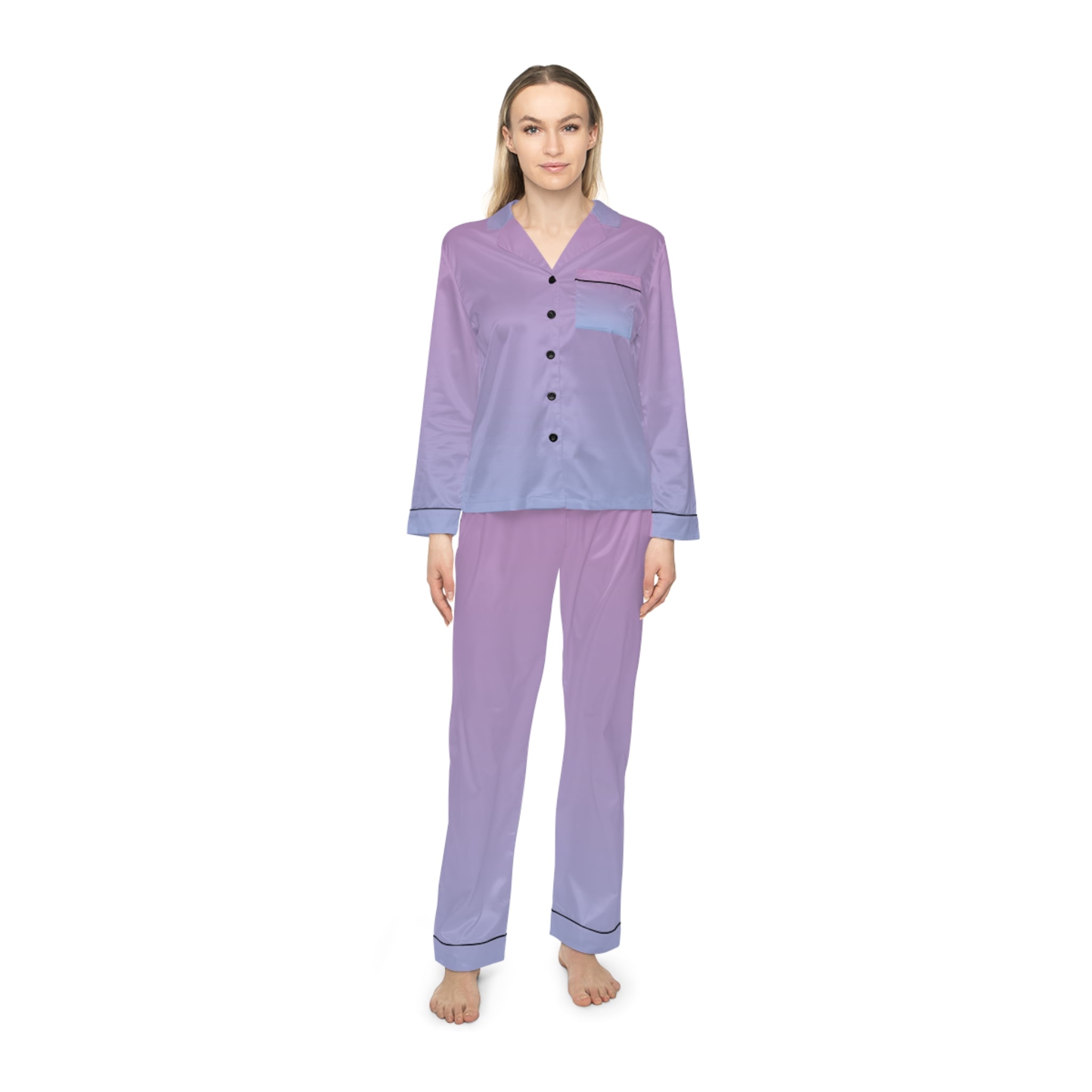Women's Gradient Satin Pajama Set — Lavender to Blue Sleepwear