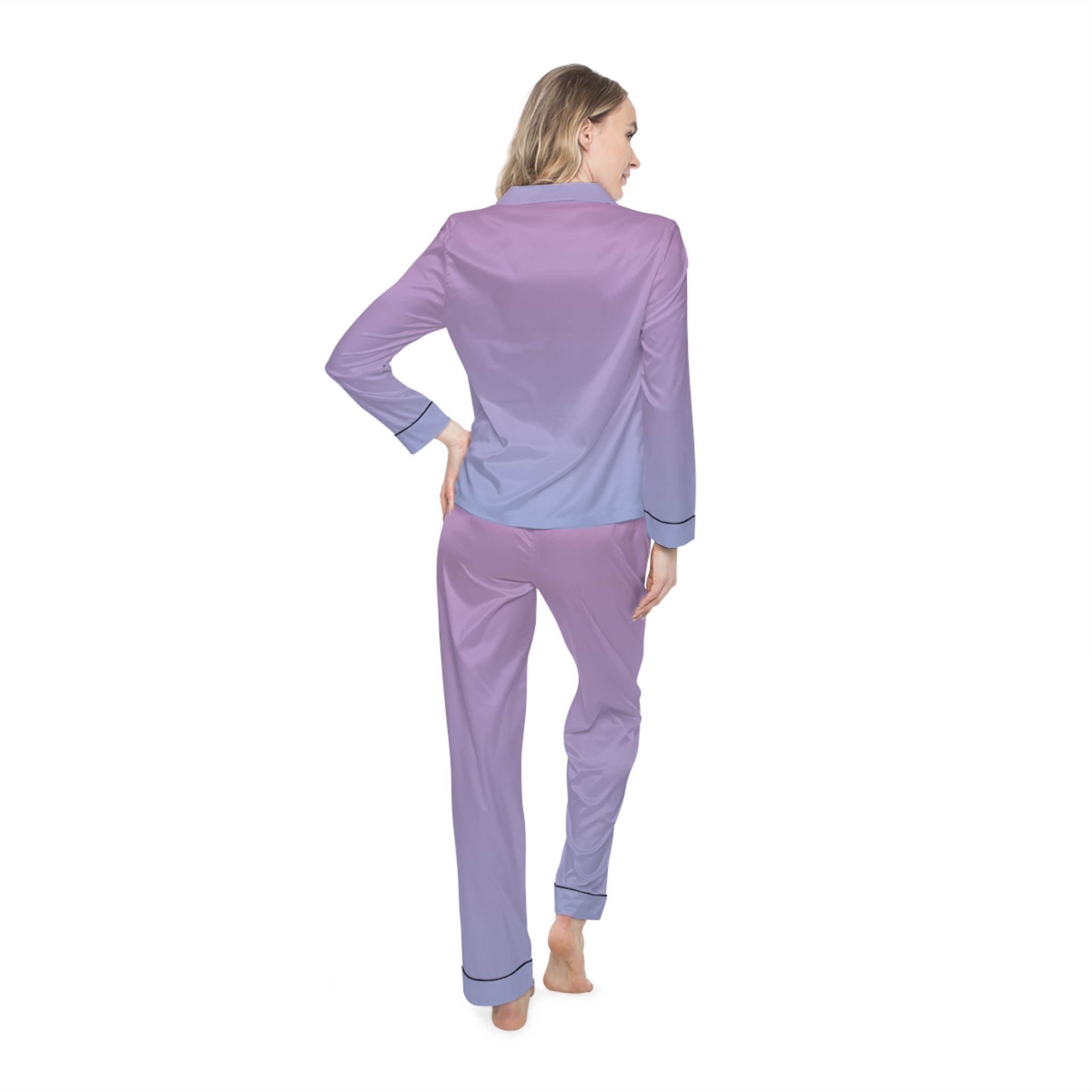 Women's Gradient Satin Pajama Set — Lavender to Blue Sleepwear
