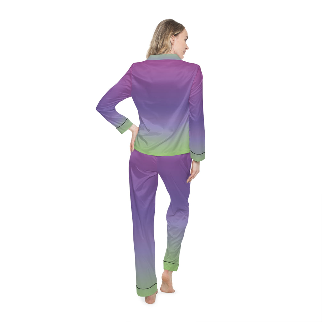Women's Gradient Satin Pajama Set — Purple to Lime Sleepwear