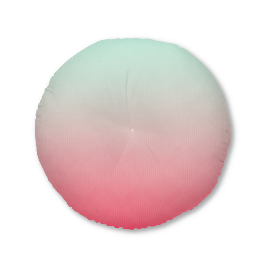 Ombre Tufted Round Floor Pillow — Mint to Coral Accent Cushion