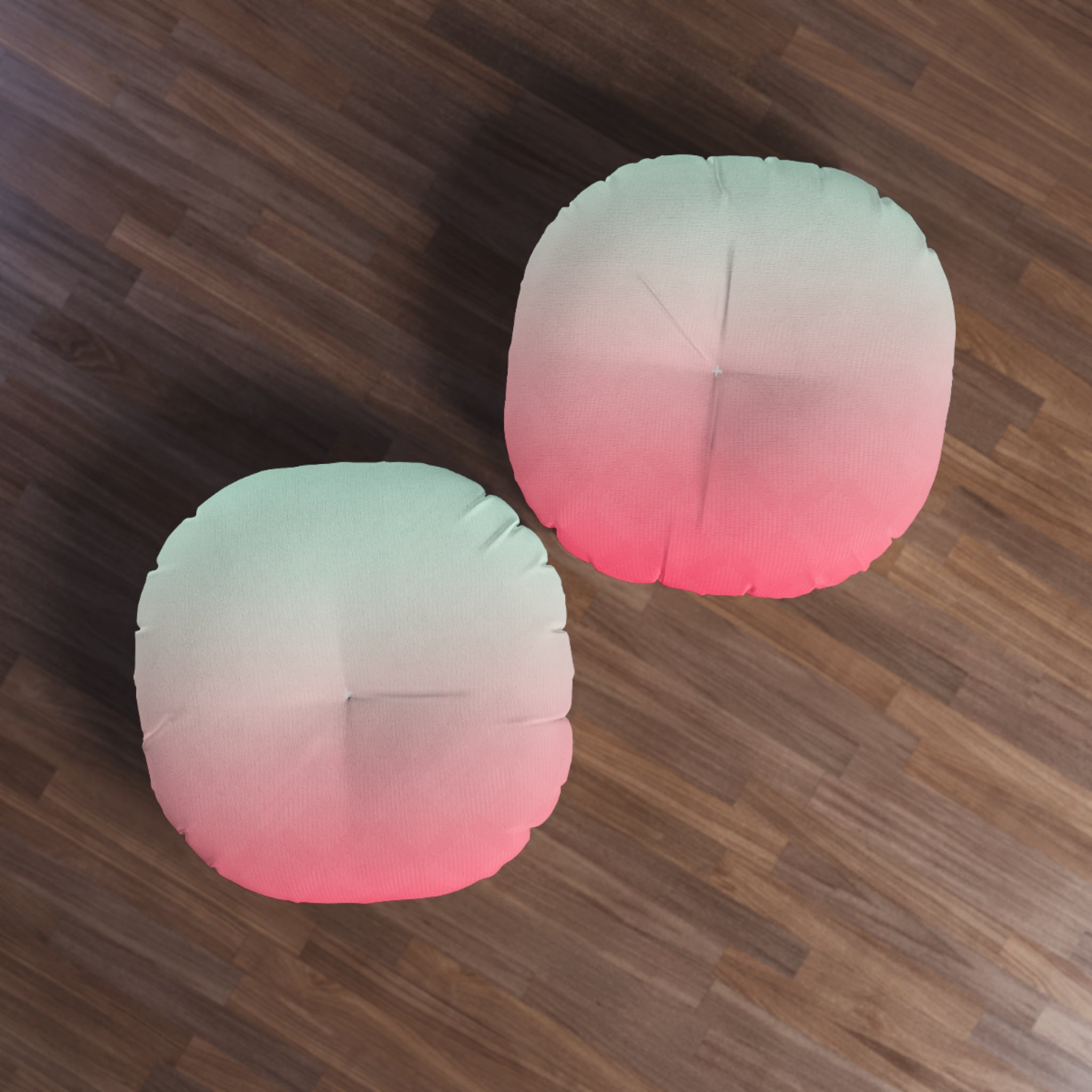 Ombre Tufted Round Floor Pillow — Mint to Coral Accent Cushion