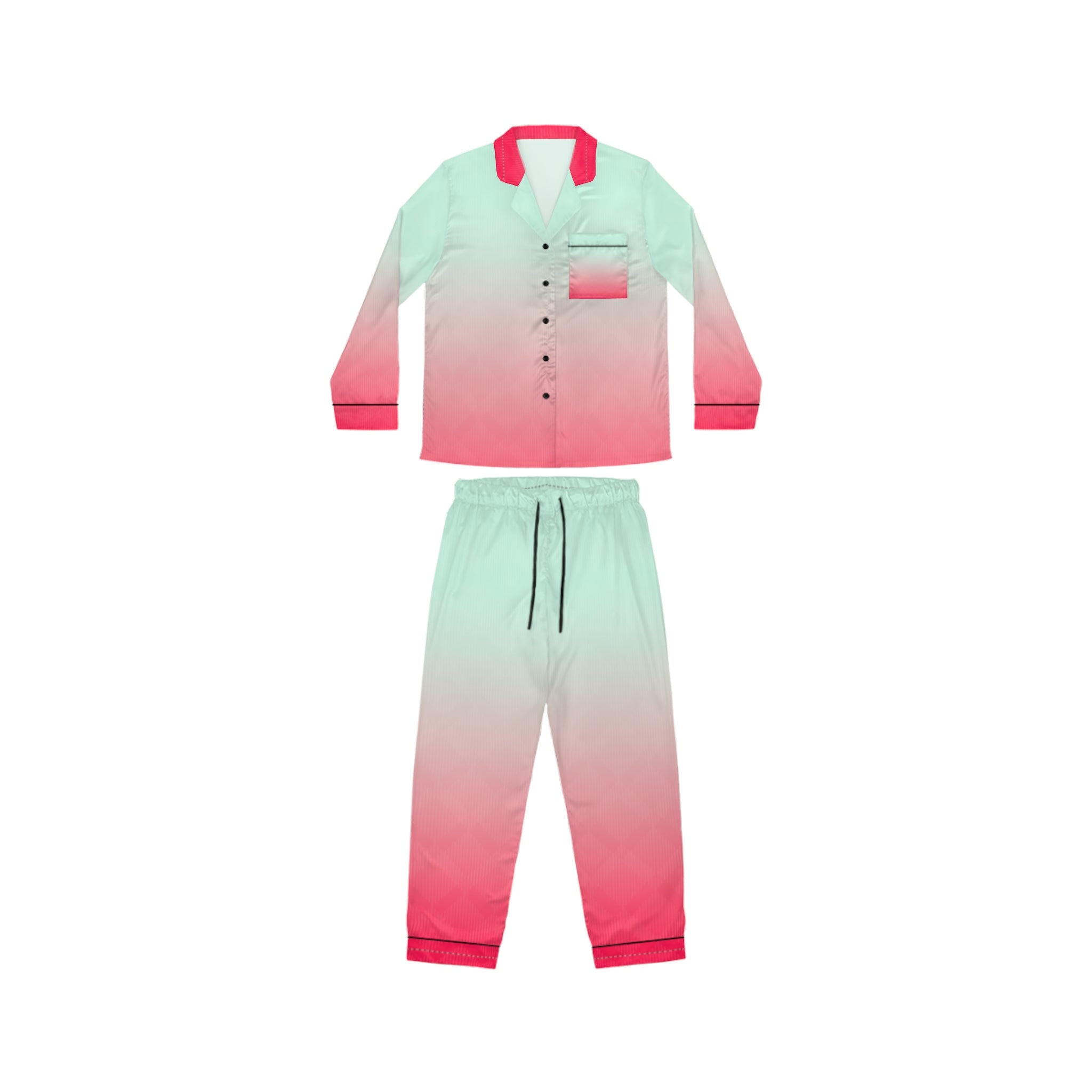 Women's Ombre Satin Pajama Set — Mint to Pink Sleepwear