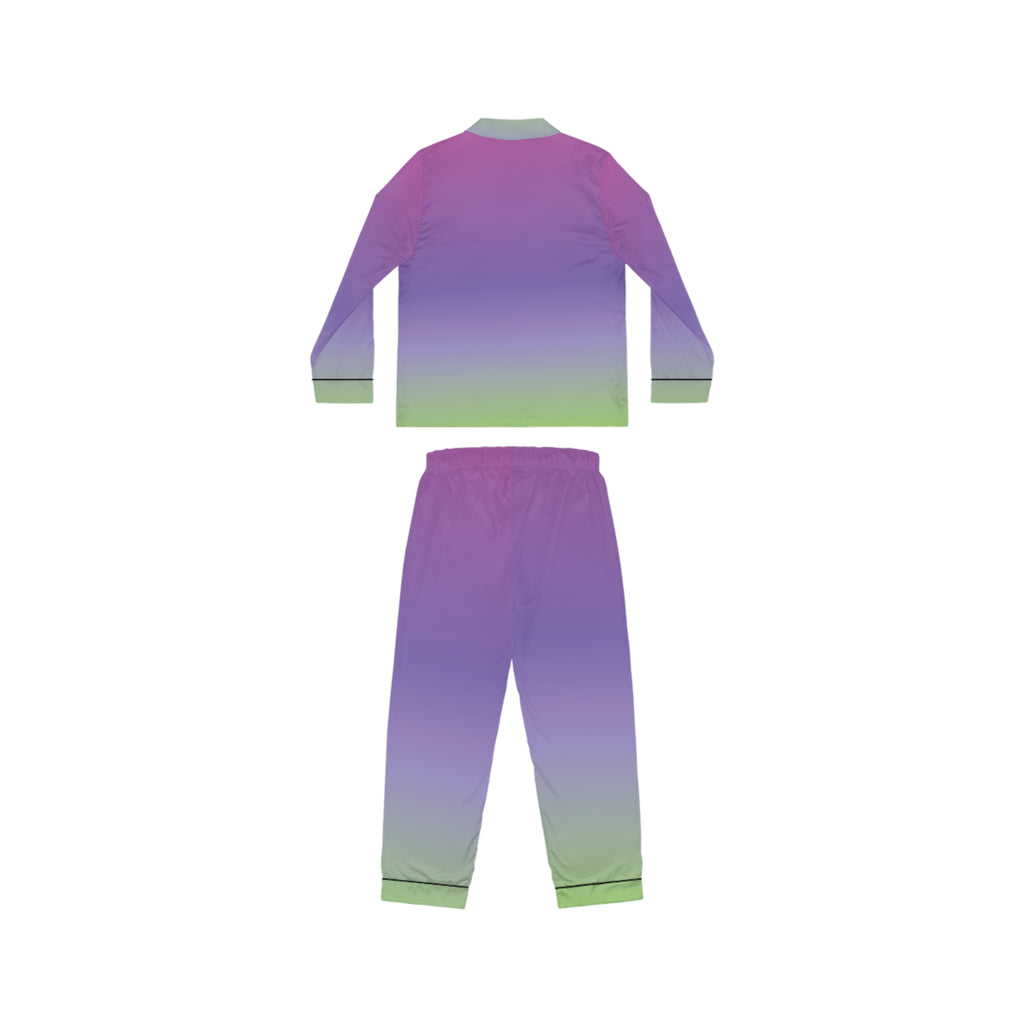 Women's Gradient Satin Pajama Set — Purple to Lime Sleepwear