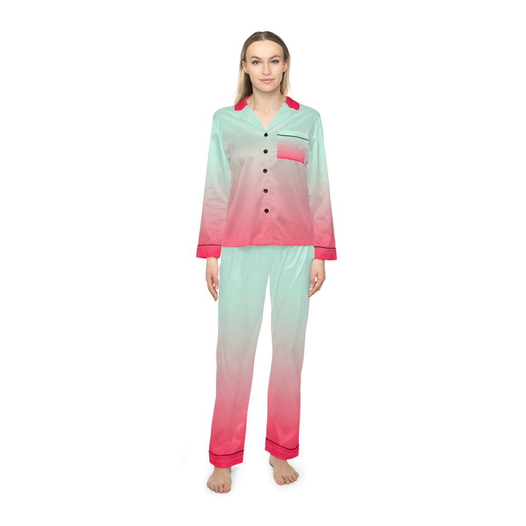 Women's Ombre Satin Pajama Set — Mint to Pink Sleepwear