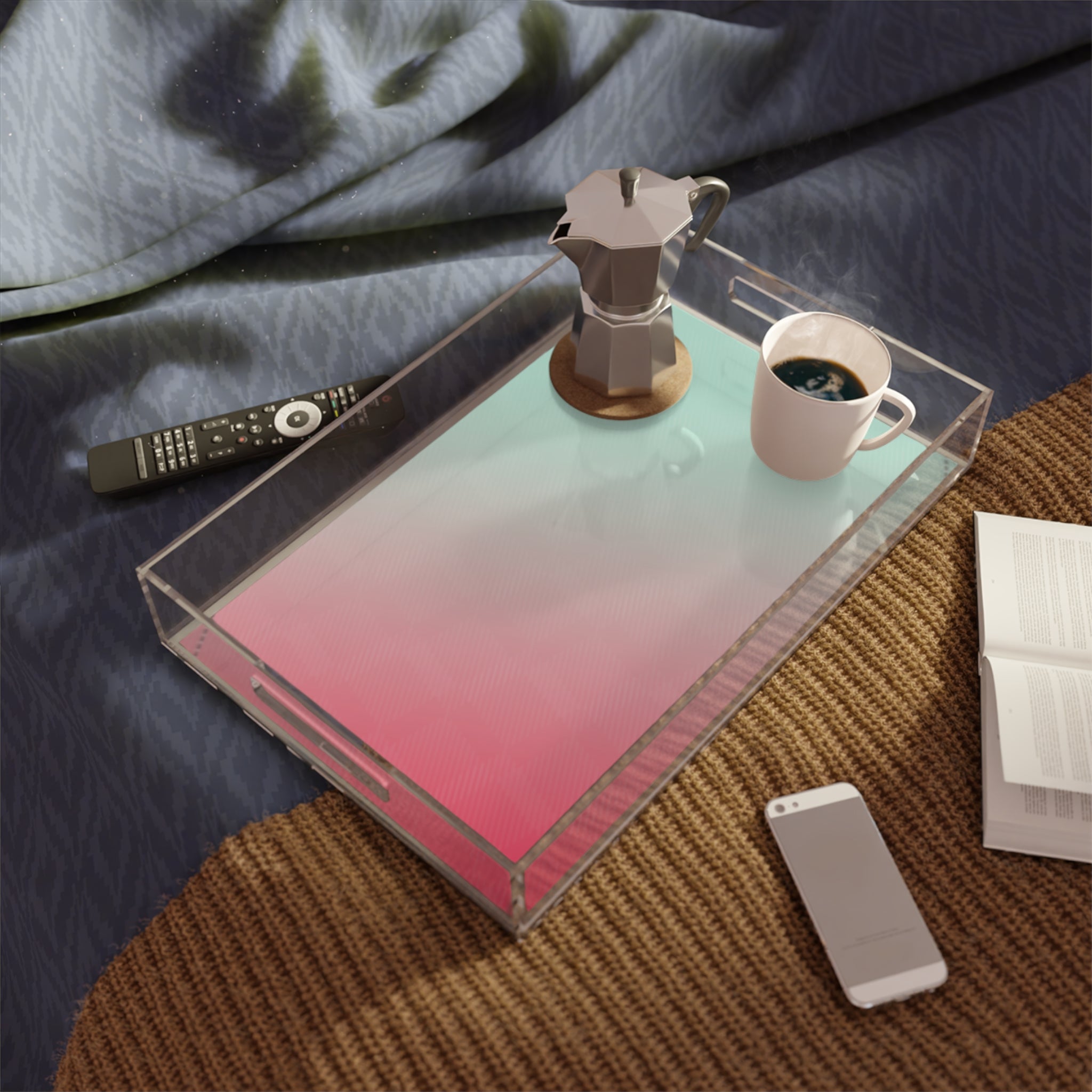 Pastel Ombre Acrylic Serving Tray — Mint to Coral Decorative Drink & Snack Tray