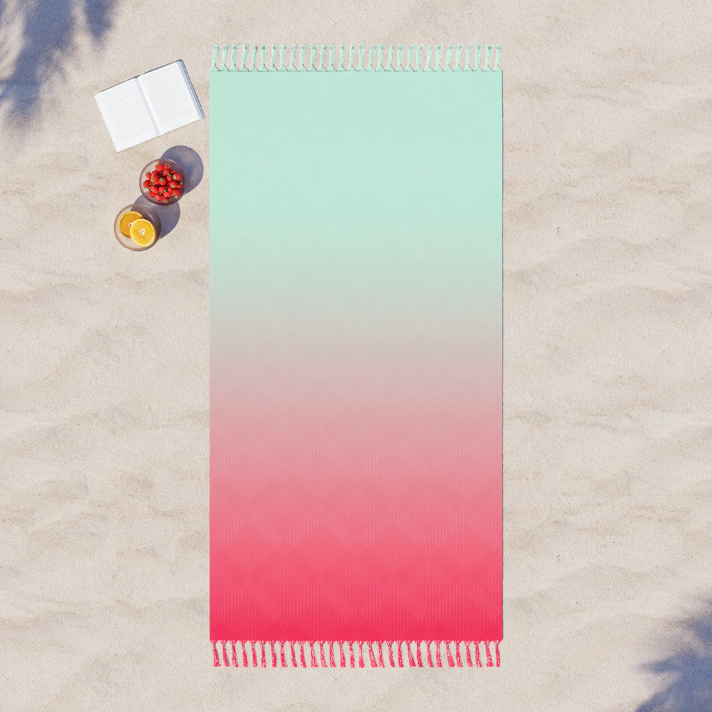 Boho Ombre Beach Towel – Tropical Mint to Coral Fringe Throw