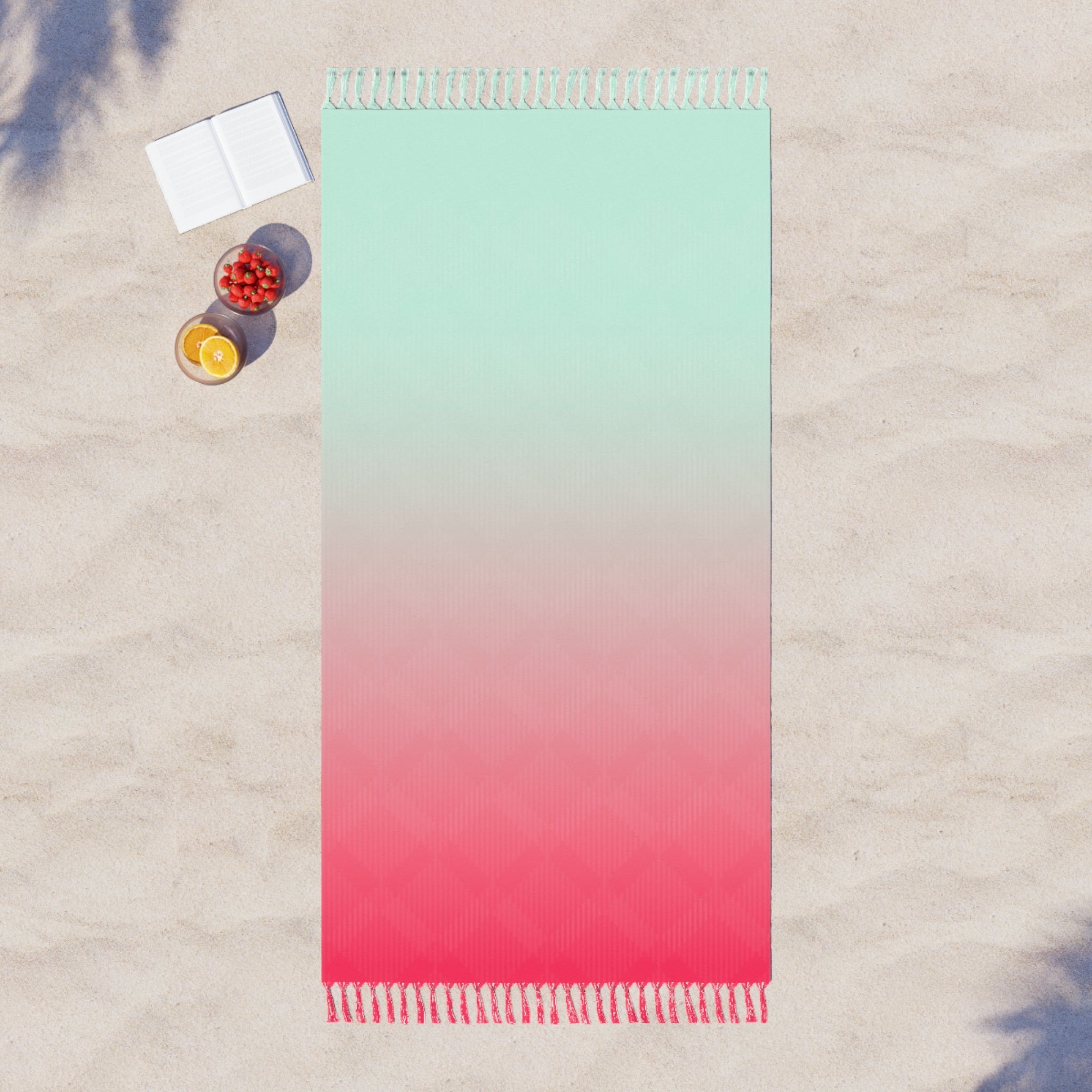 Boho Ombre Beach Towel – Tropical Mint to Coral Fringe Throw
