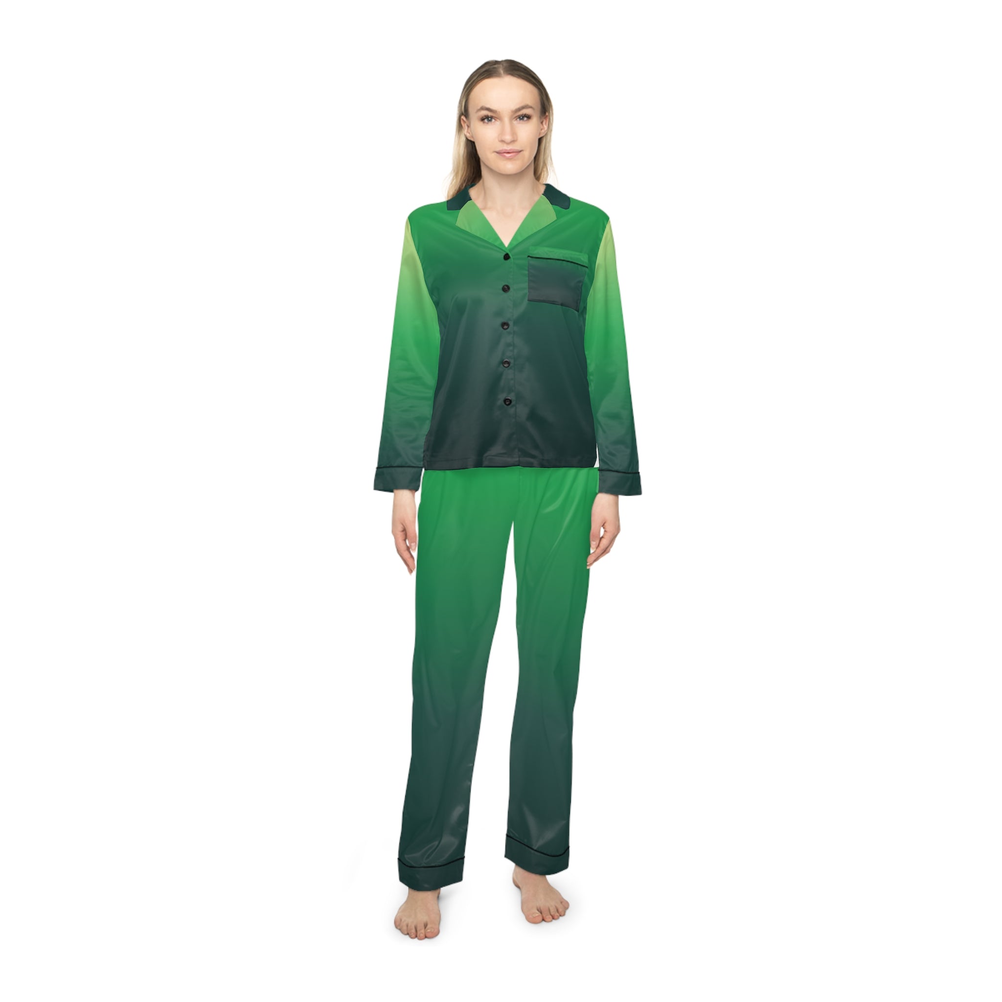 Green Ombre Satin Pajama Set — Women's Sleepwear