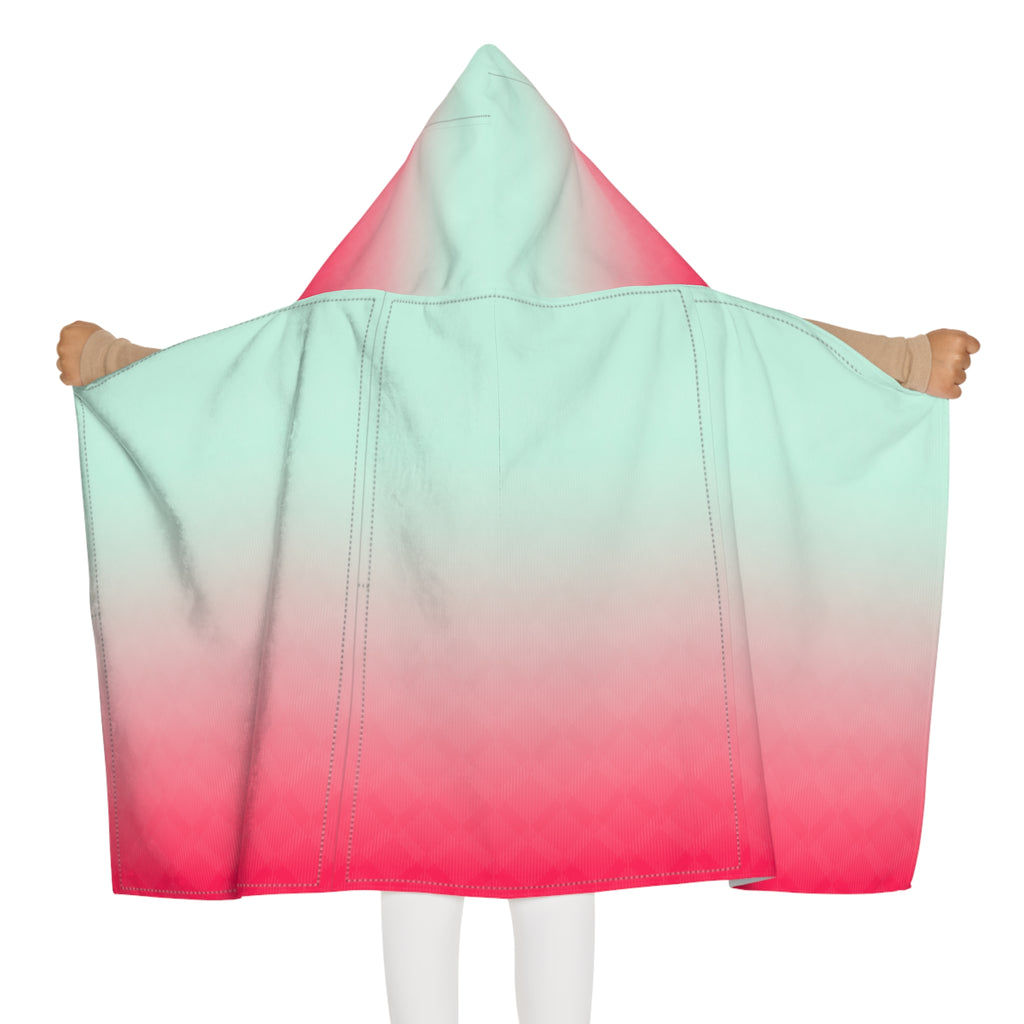 Youth Hooded Towel — Ombre Mint to Coral Beach Wrap for Kids
