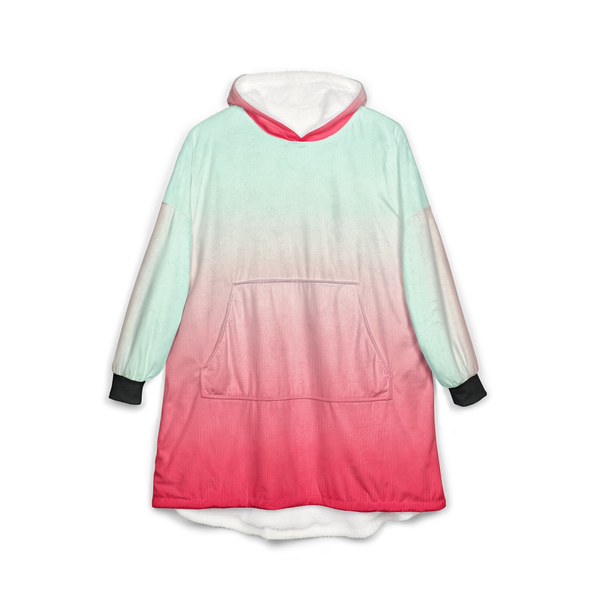 Ombre Hooded Blanket — Cozy Mint to Coral Gradient Wearable Throw
