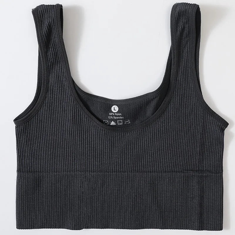 Women Tank Top Ribbed Crop Tops Female Seamless Underwear Wireless Bras Sexy Lingerie Girls Fitness Camis O-neck Sports Camisole