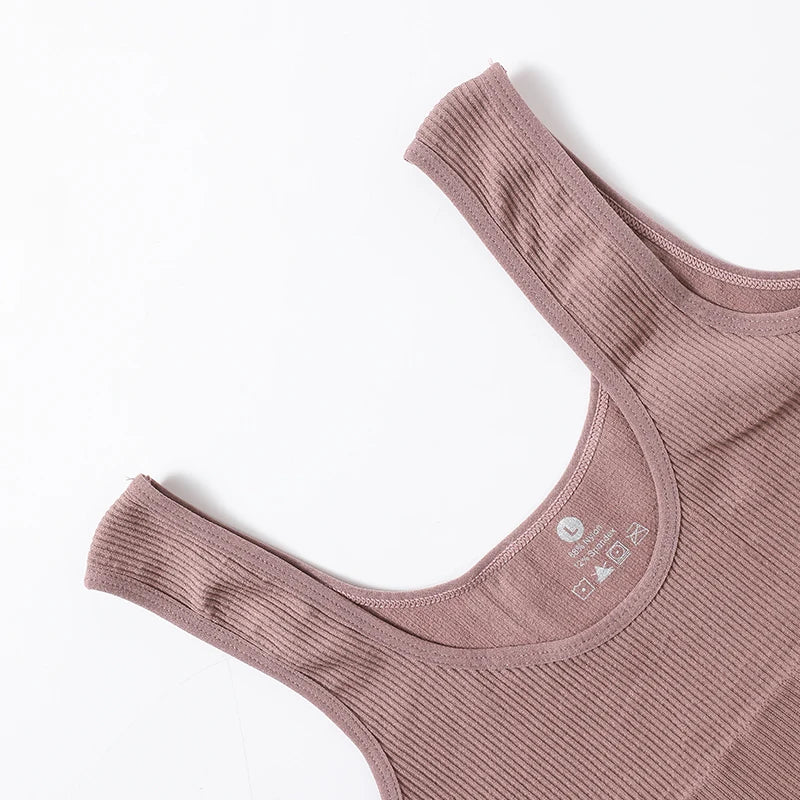 Women Tank Top Ribbed Crop Tops Female Seamless Underwear Wireless Bras Sexy Lingerie Girls Fitness Camis O-neck Sports Camisole