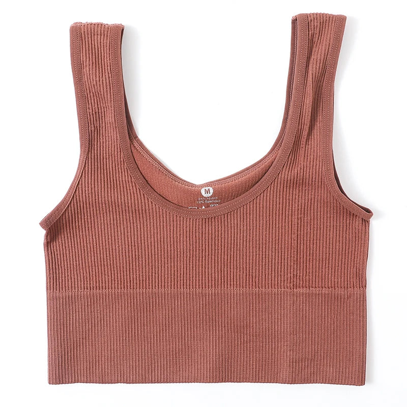 Women Tank Top Ribbed Crop Tops Female Seamless Underwear Wireless Bras Sexy Lingerie Girls Fitness Camis O-neck Sports Camisole
