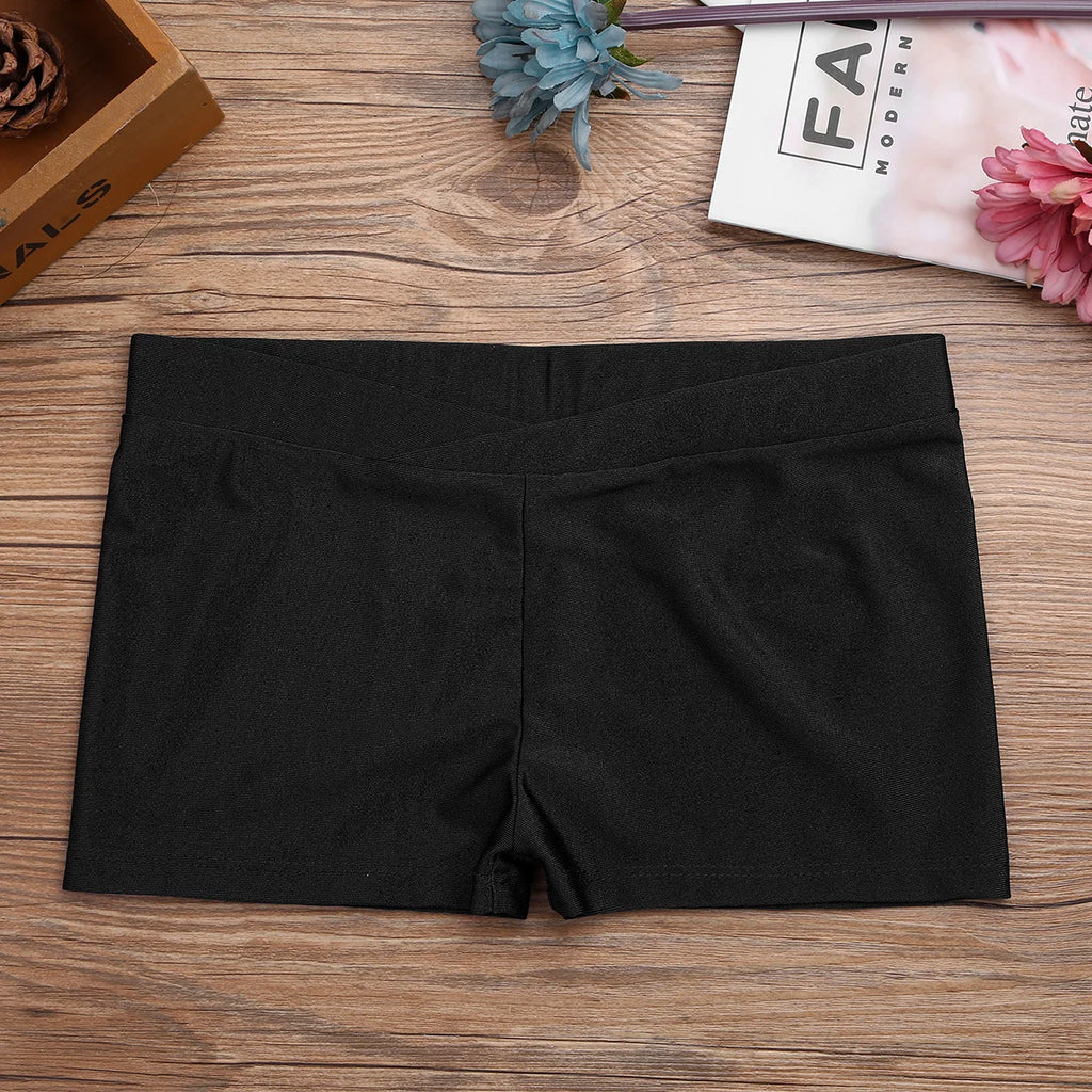 Kids Girl Elastic Waist Sports Shorts Boy-cut Bottom Yoga Leggings for Ballet Dance Gymnastics Cycling Workout Fitness Dancewear