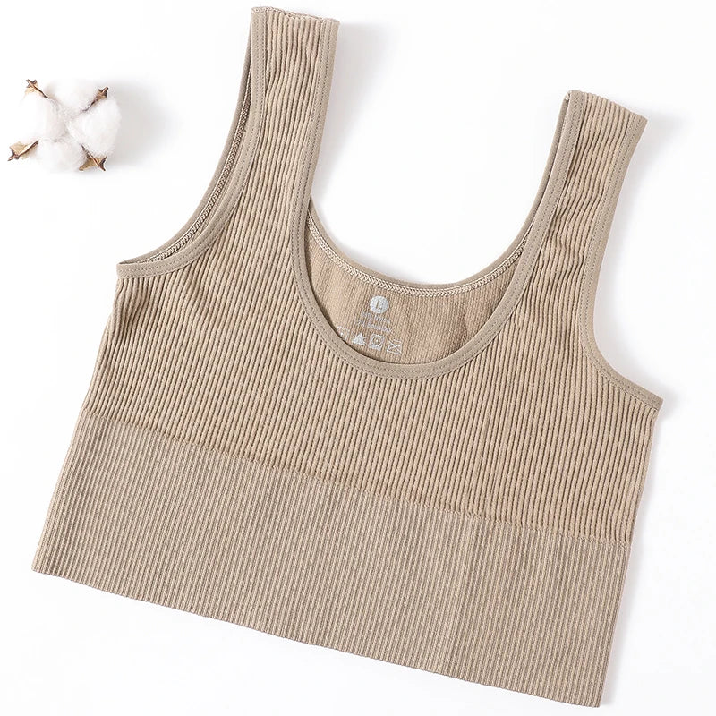 Women Tank Top Ribbed Crop Tops Female Seamless Underwear Wireless Bras Sexy Lingerie Girls Fitness Camis O-neck Sports Camisole