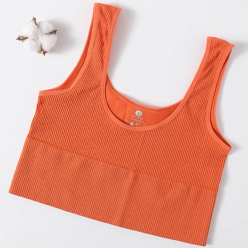 Women Tank Top Ribbed Crop Tops Female Seamless Underwear Wireless Bras Sexy Lingerie Girls Fitness Camis O-neck Sports Camisole