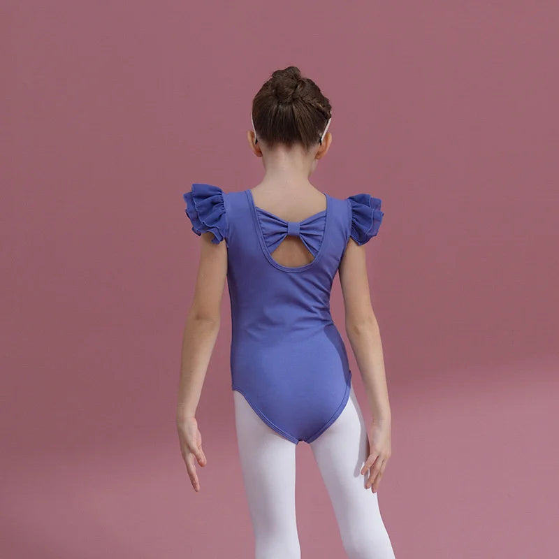 Summer Short Sleeve Leotard Girl Ballet Jumpsuit Tutu Skirt Dance Costume Bowknot Back Bailarina Stage Gymnastic Show Princess