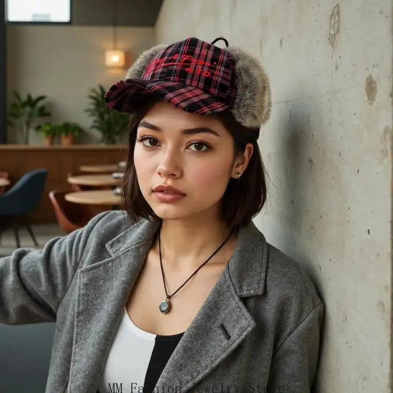 Earflap Baseball Hat for Girls Women Embroidery Furry Casual Hat for Sports Gym Mountain Camping Hat Outdoor Activity