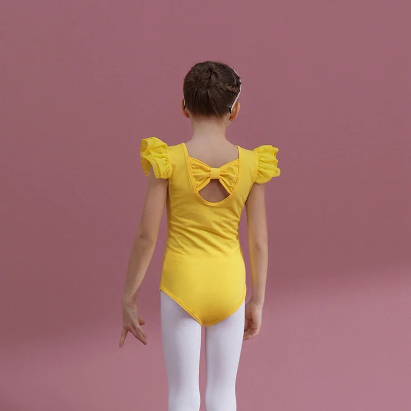 Summer Short Sleeve Leotard Girl Ballet Jumpsuit Tutu Skirt Dance Costume Bowknot Back Bailarina Stage Gymnastic Show Princess