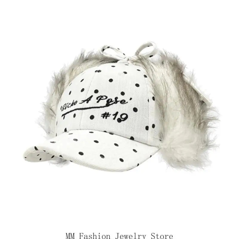 Earflap Baseball Hat for Girls Women Embroidery Furry Casual Hat for Sports Gym Mountain Camping Hat Outdoor Activity