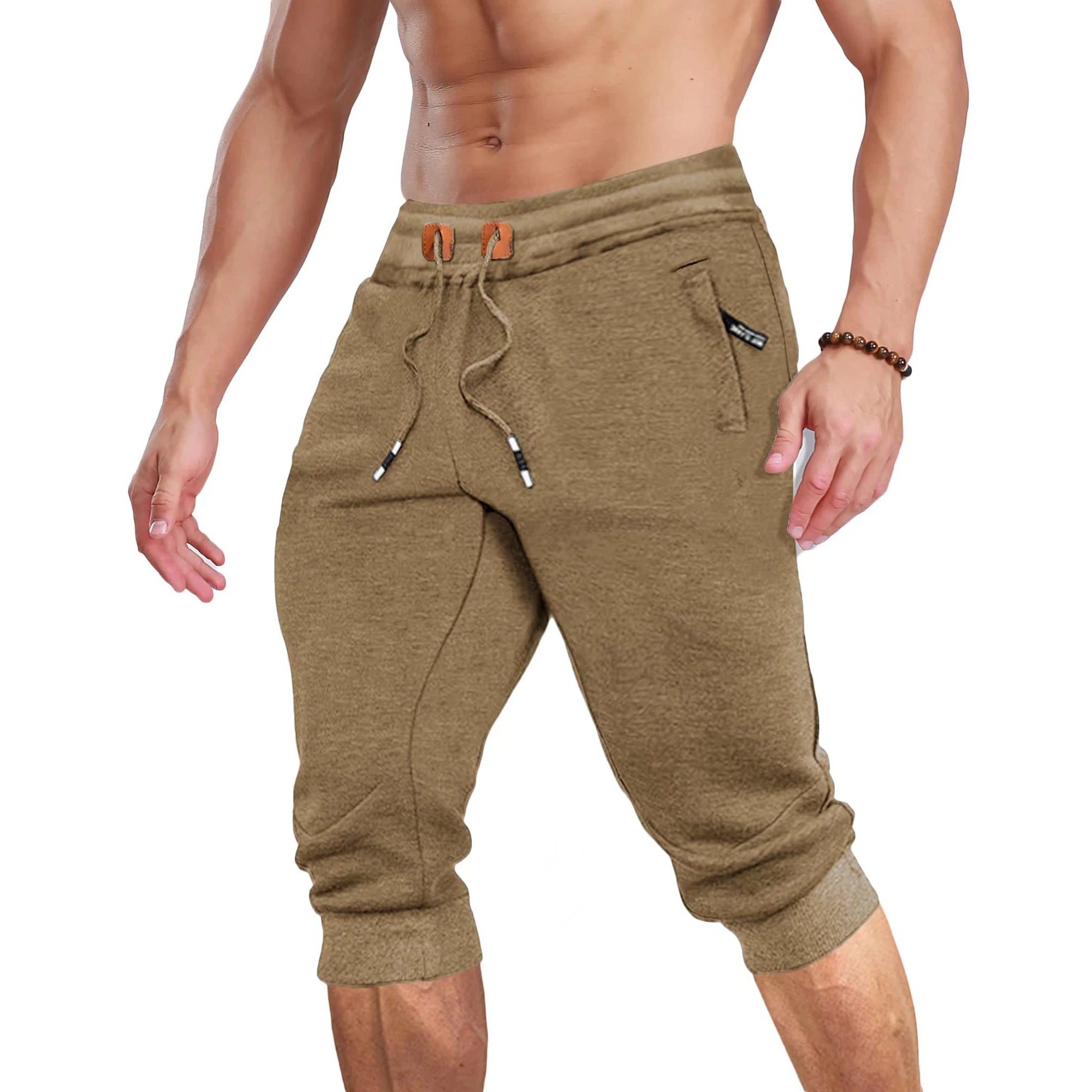 MAGCOMSEN Summer Joggers Men's Below Knee Sweatpants Training Fitness Gyms Pants Zip Pocket Drawstring Elastic Waist Track Pants