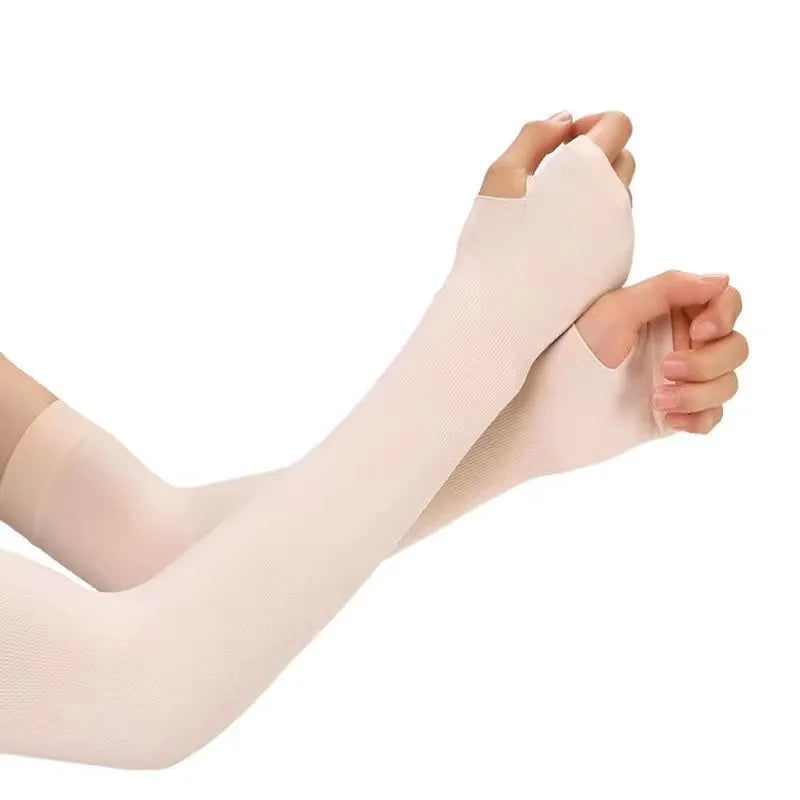 Summer Ice Silk Arm Sleeves Riding Sports Sunscreen Arm Cuff Sleeve Fishnet Fingerless Long Gloves Black Punk Rock Mesh Glove