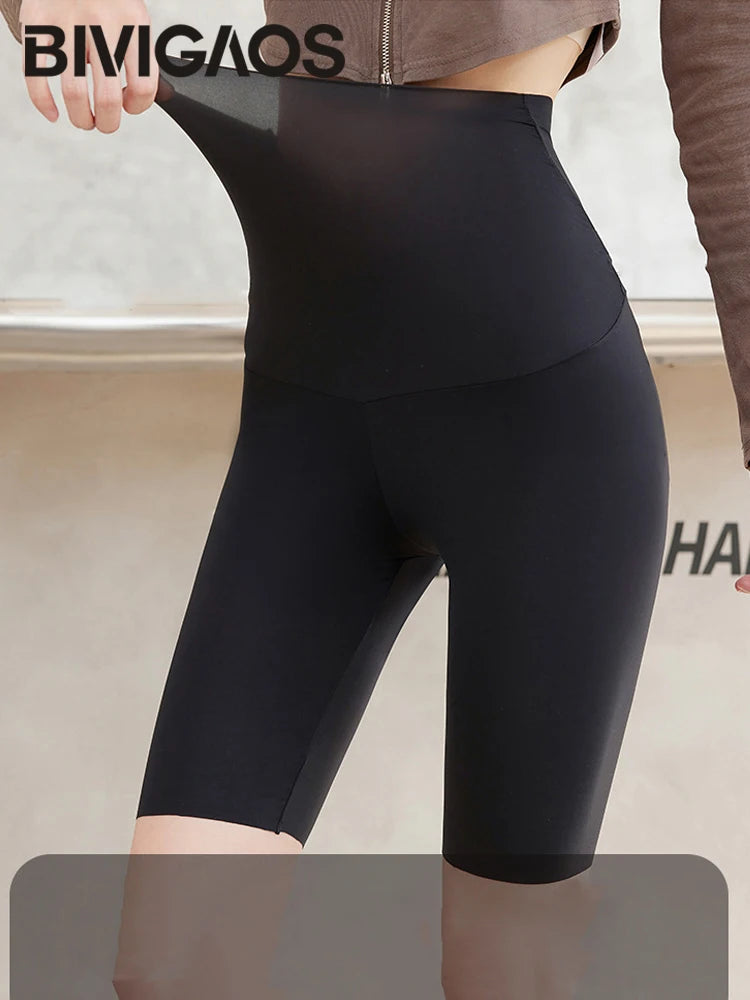 BIVIGAOS Summer Ultra-Thin Mask Cycling Shorts Women Ultra-High Waist Sexy Seamless Yoga Fitness Sport Knee-Length Short Legging