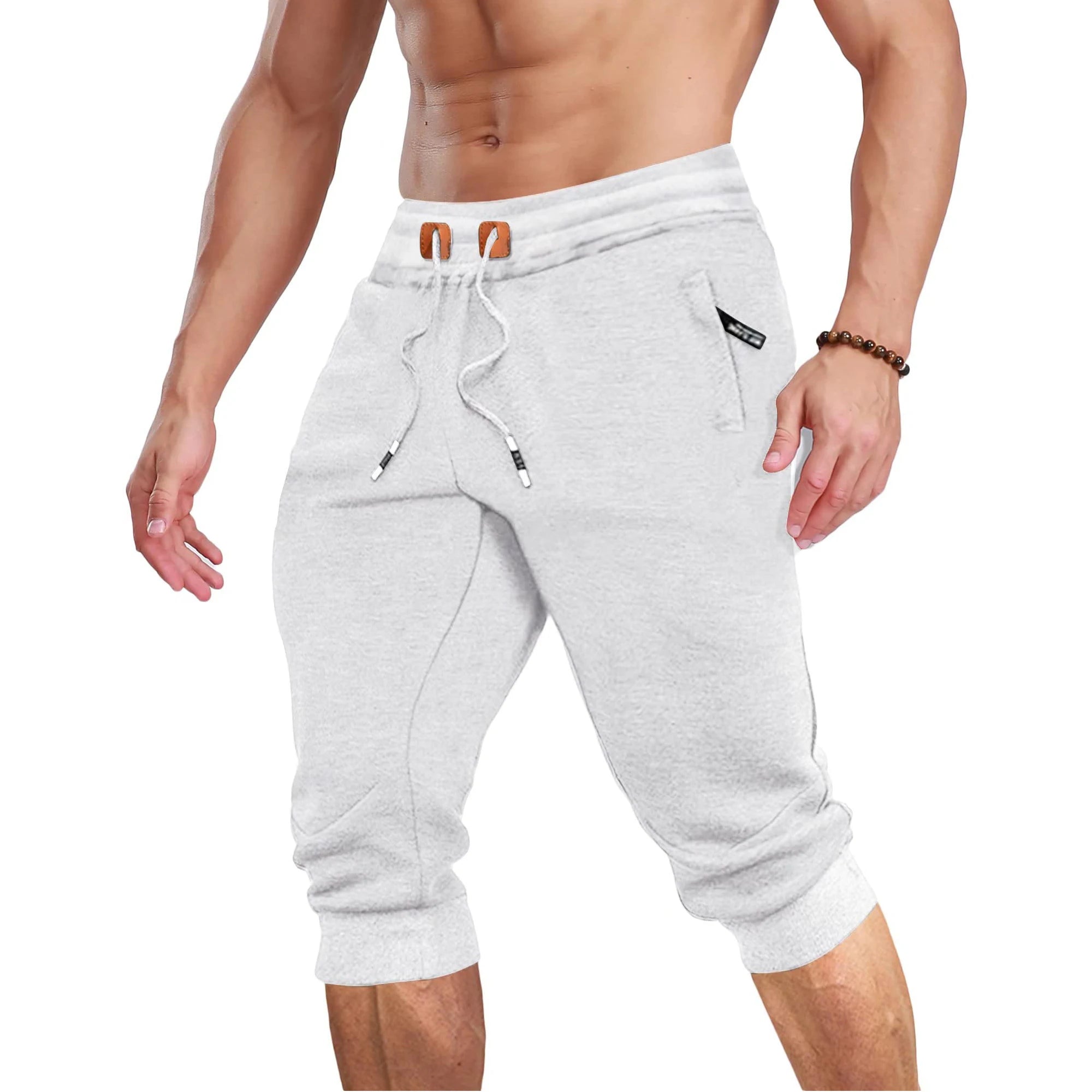 MAGCOMSEN Summer Joggers Men's Below Knee Sweatpants Training Fitness Gyms Pants Zip Pocket Drawstring Elastic Waist Track Pants