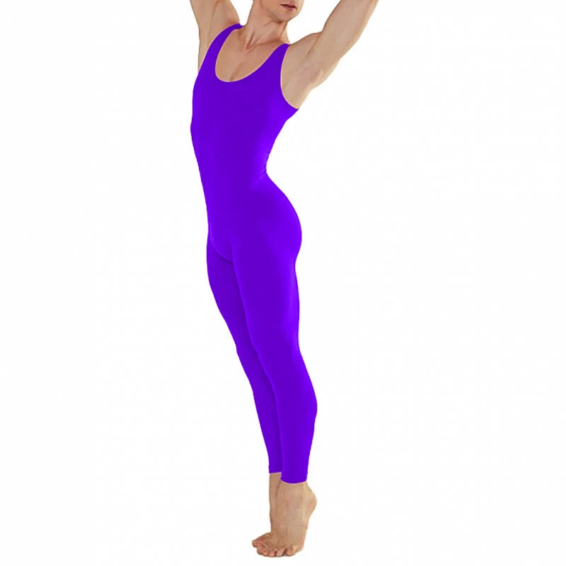 Speerise Man Scoop Neck Tank Top Spandex Gymnastics Unitard Nylon Adult Nylon Ballet Dance Full Body Bodysuit Yoga Sleeveless