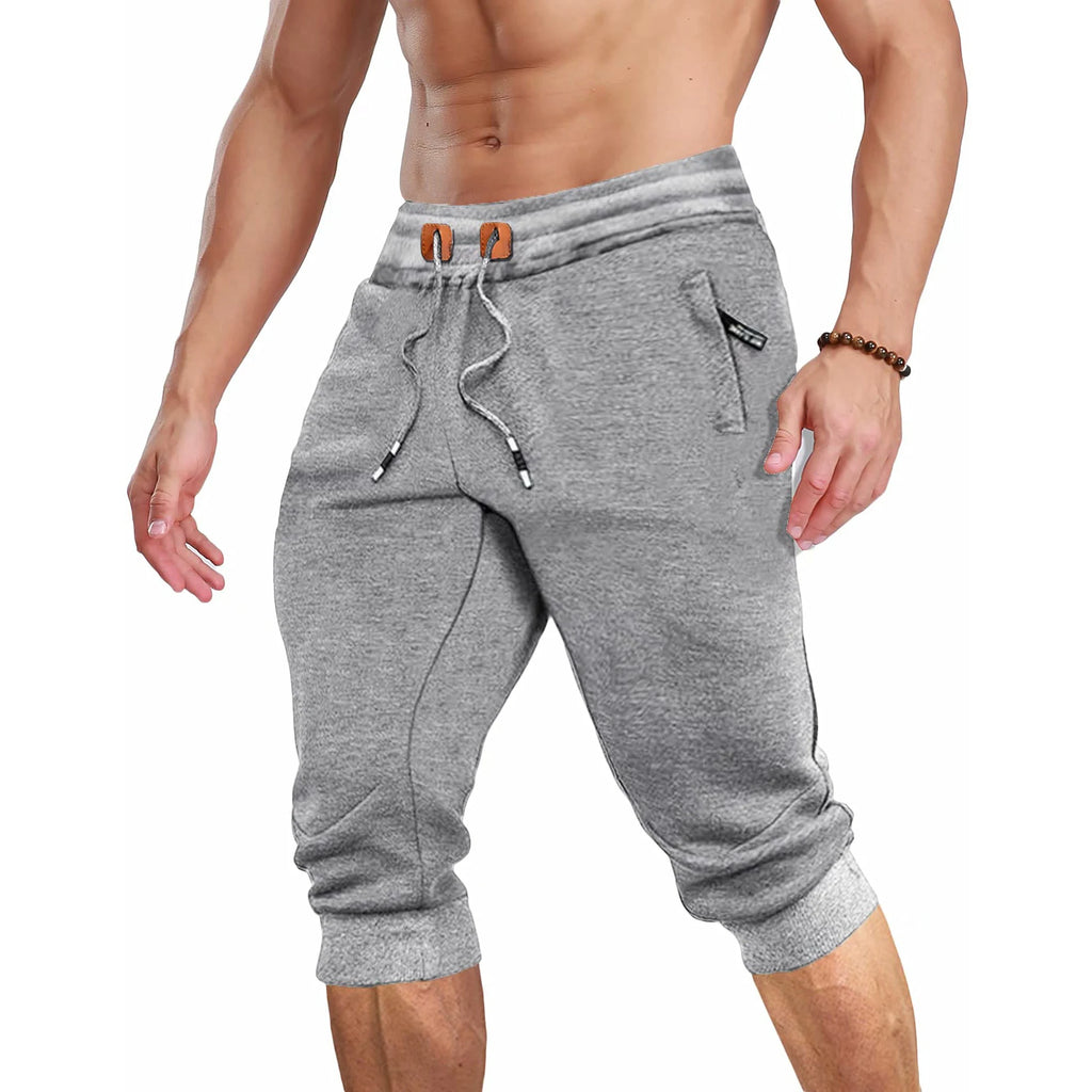 MAGCOMSEN Summer Joggers Men's Below Knee Sweatpants Training Fitness Gyms Pants Zip Pocket Drawstring Elastic Waist Track Pants