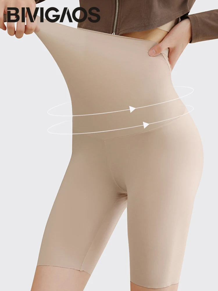 BIVIGAOS Summer Ultra-Thin Mask Cycling Shorts Women Ultra-High Waist Sexy Seamless Yoga Fitness Sport Knee-Length Short Legging