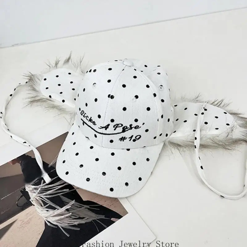 Earflap Baseball Hat for Girls Women Embroidery Furry Casual Hat for Sports Gym Mountain Camping Hat Outdoor Activity
