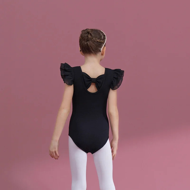 Summer Short Sleeve Leotard Girl Ballet Jumpsuit Tutu Skirt Dance Costume Bowknot Back Bailarina Stage Gymnastic Show Princess