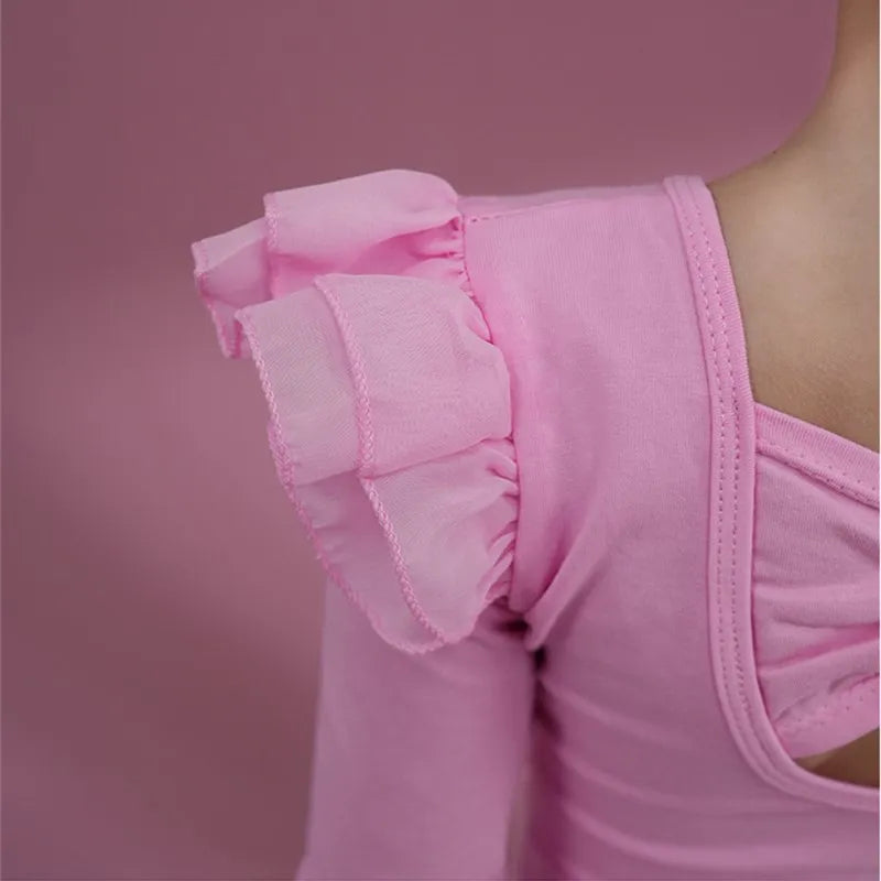 Summer Short Sleeve Leotard Girl Ballet Jumpsuit Tutu Skirt Dance Costume Bowknot Back Bailarina Stage Gymnastic Show Princess