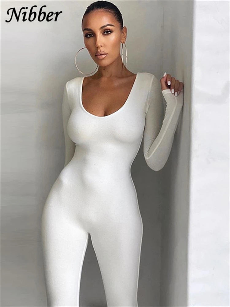 Nibber Summer Solid Basic Black White Jumpsuit Overalls Women's Clothing 2021 Street Casual Activity Wear Fitness Outfit Female