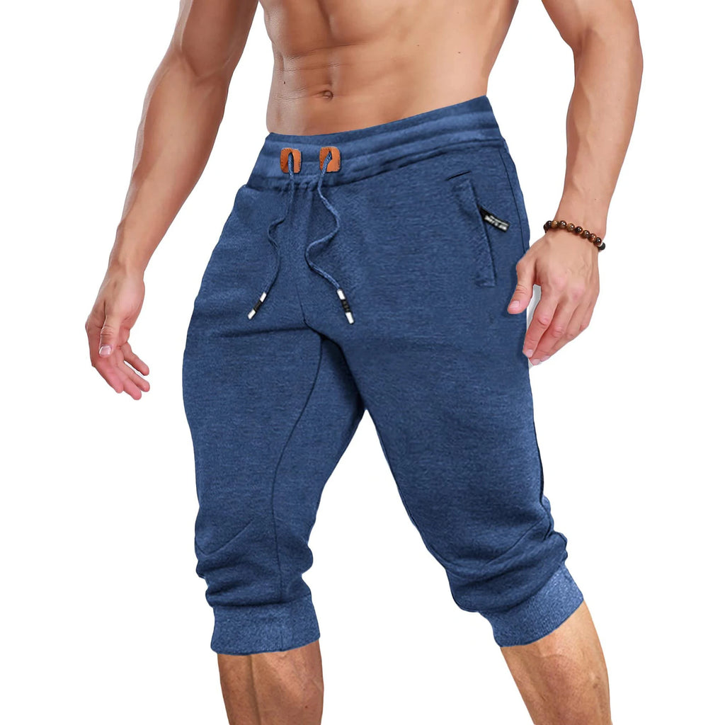 MAGCOMSEN Summer Joggers Men's Below Knee Sweatpants Training Fitness Gyms Pants Zip Pocket Drawstring Elastic Waist Track Pants