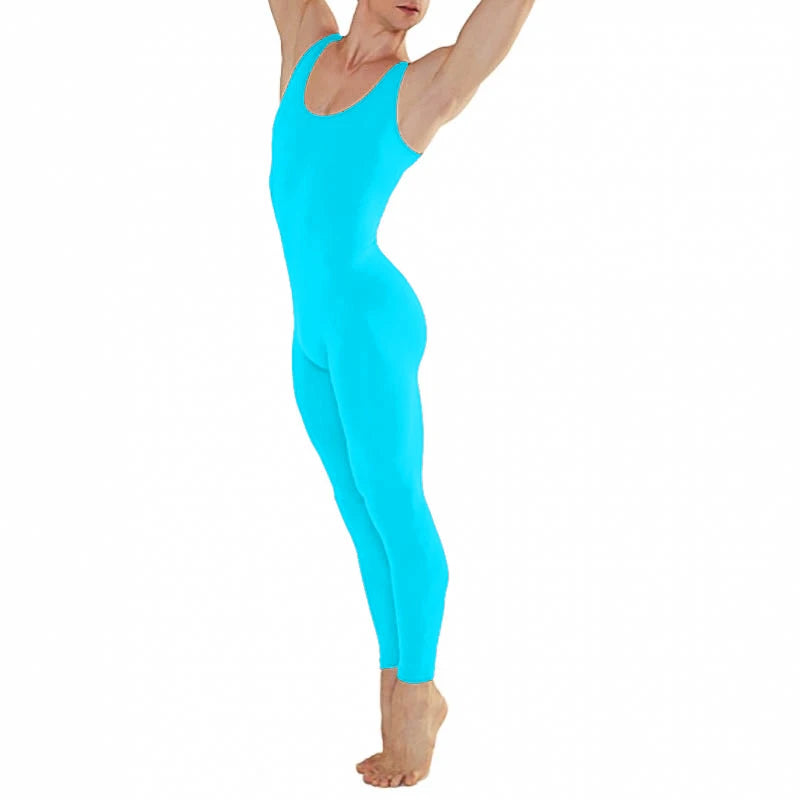 Speerise Man Scoop Neck Tank Top Spandex Gymnastics Unitard Nylon Adult Nylon Ballet Dance Full Body Bodysuit Yoga Sleeveless