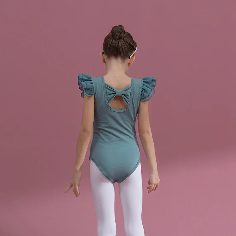 Summer Short Sleeve Leotard Girl Ballet Jumpsuit Tutu Skirt Dance Costume Bowknot Back Bailarina Stage Gymnastic Show Princess