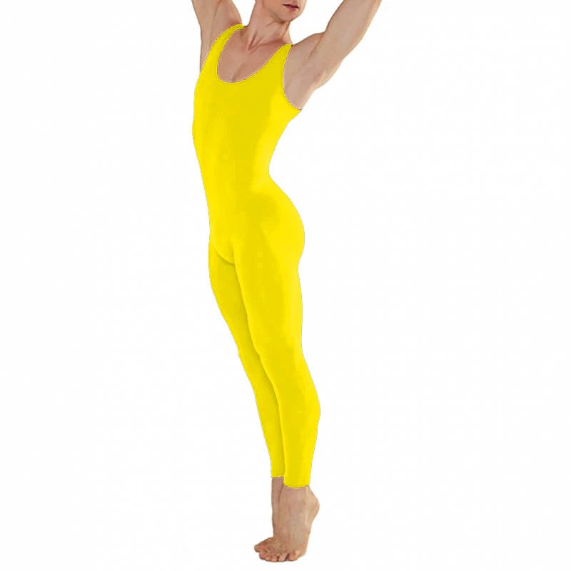 Speerise Man Scoop Neck Tank Top Spandex Gymnastics Unitard Nylon Adult Nylon Ballet Dance Full Body Bodysuit Yoga Sleeveless