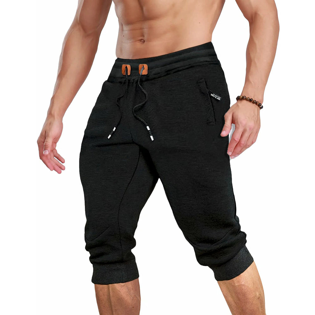 MAGCOMSEN Summer Joggers Men's Below Knee Sweatpants Training Fitness Gyms Pants Zip Pocket Drawstring Elastic Waist Track Pants