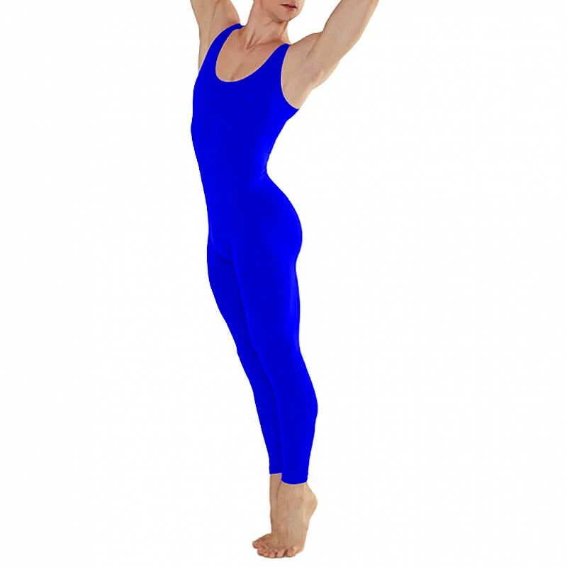 Speerise Man Scoop Neck Tank Top Spandex Gymnastics Unitard Nylon Adult Nylon Ballet Dance Full Body Bodysuit Yoga Sleeveless