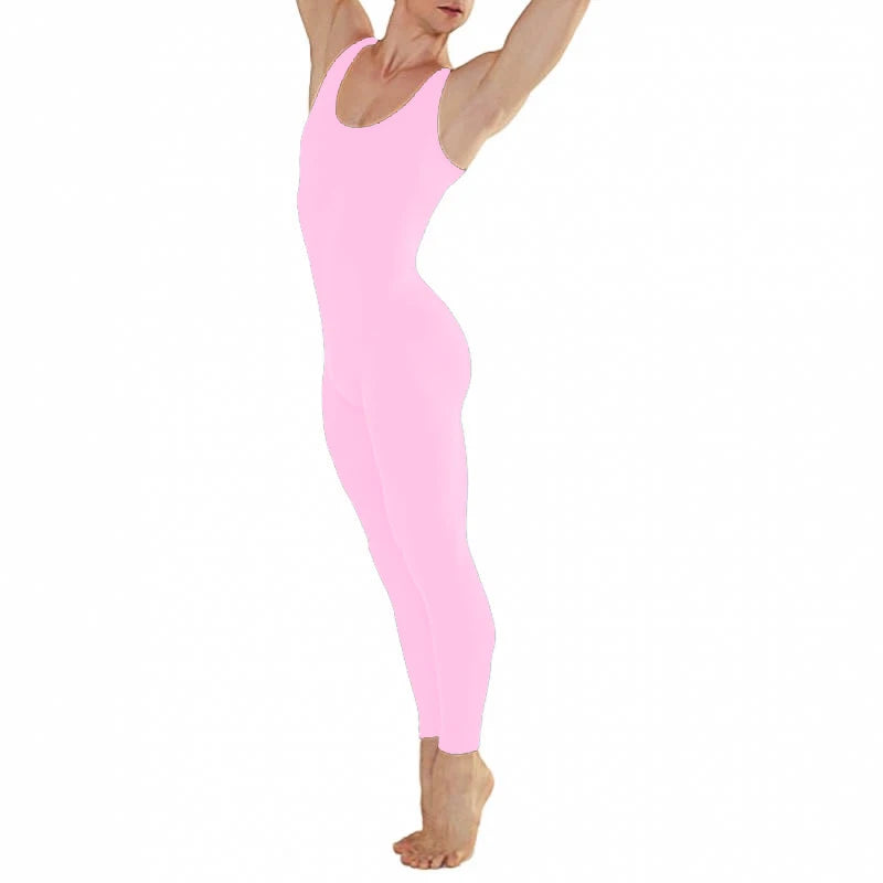 Speerise Man Scoop Neck Tank Top Spandex Gymnastics Unitard Nylon Adult Nylon Ballet Dance Full Body Bodysuit Yoga Sleeveless