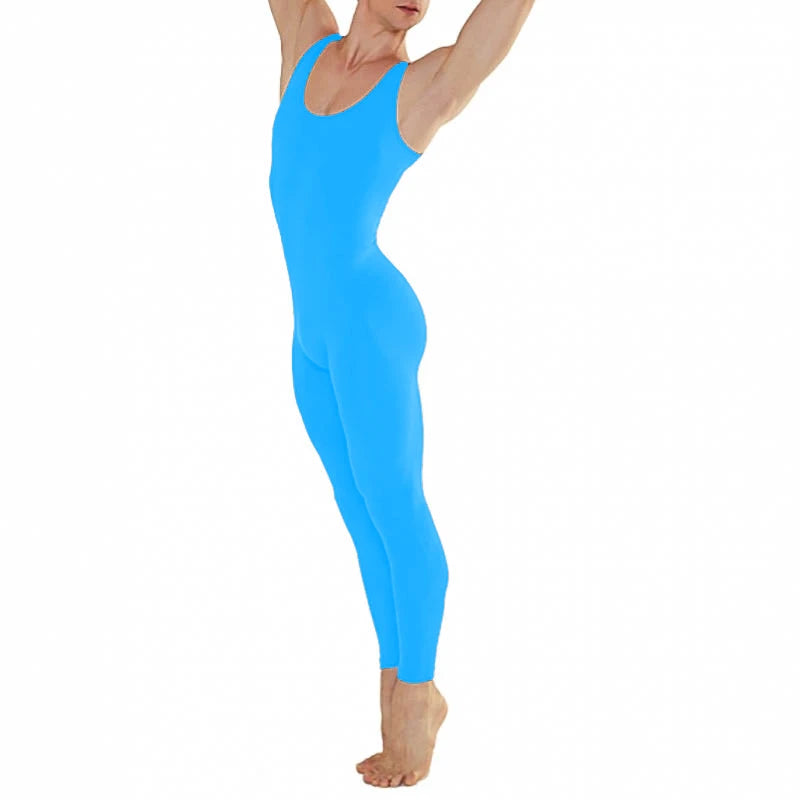 Speerise Man Scoop Neck Tank Top Spandex Gymnastics Unitard Nylon Adult Nylon Ballet Dance Full Body Bodysuit Yoga Sleeveless